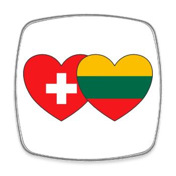 Switzerland Lithuania Flag Heart - Square fridge magnet - white - Front
