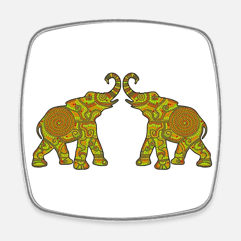 Merveilleux travail de points - Deux ÉLÉPHANTS3 - Magnet carré - blanc