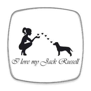 Jack Russell Terrier mit Frau - Viereckiger Kühlschrankmagnet - Weiß - Vorne
