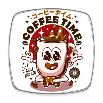 Café Zen Retro Cartoon - Niedliches Japan - Viereckiger Kühlschrankmagnet - Weiß - Vorne