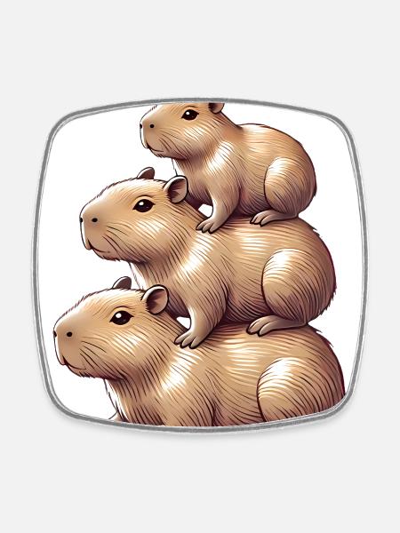Stacked Capybaras Cute Animal Design - Square fridge magnet - white