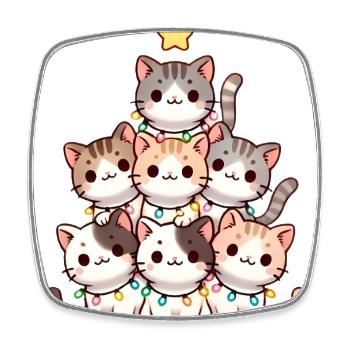 Christmas Cat Tree with Lights - Square fridge magnet - white - Front