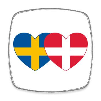 Suède Danemark Drapeau Coeur - Magnet carré - blanc - Devant