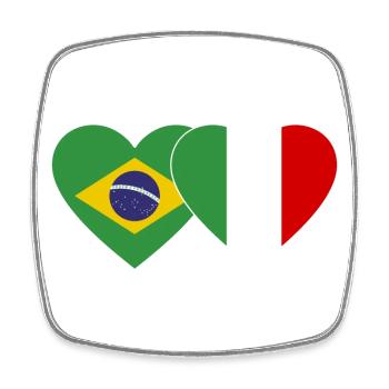 Italien Brasilien Flagge Herz breit - Viereckiger Kühlschrankmagnet - Weiß - Vorne