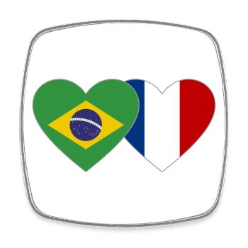 Brazil France Flag Heart - Square fridge magnet - white - Front