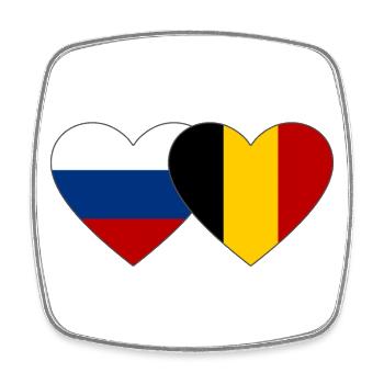 Russia Belgium Flag Heart - Square fridge magnet - white - Front