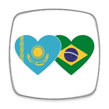 Kazakhstan Brazil Flag Heart - Square fridge magnet - white - Front