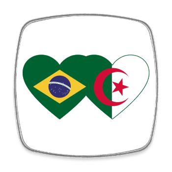 Brazil Algeria Flag Heart - Square fridge magnet - white - Front