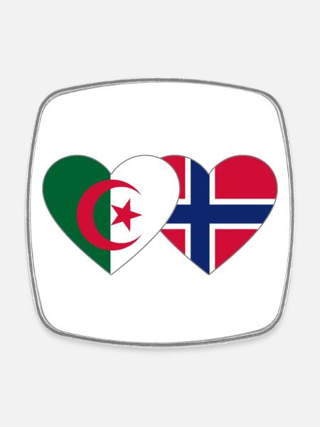 Algérie Norvège Flag Coeur - Magnet carré - blanc