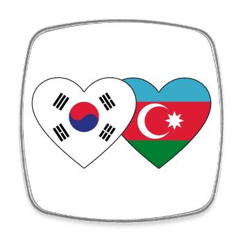 South Korea Azerbaijan Flag Heart - Square fridge magnet - white - Front