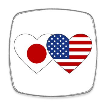 Japan USA Flag Heart - Square fridge magnet - white - Front
