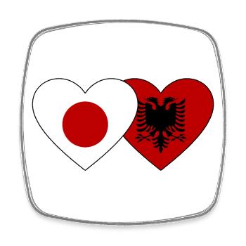 Japan Albanien Flagge Herz - Viereckiger Kühlschrankmagnet - Weiß - Vorne
