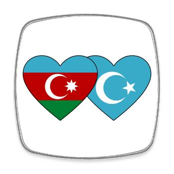 Azerbaïdjan Ouïghours Turkestan oriental Drapeau Cœur - Magnet carré - blanc - Devant