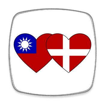 Taiwan Dänemark Flagge Herz - Viereckiger Kühlschrankmagnet - Weiß - Vorne