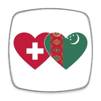 Schweiz Turkmenistan Flagge Herz - Viereckiger Kühlschrankmagnet - Weiß - Vorne