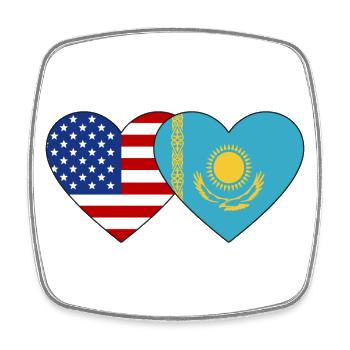 USA Kazakhstan Flag Heart - Square fridge magnet - white - Front