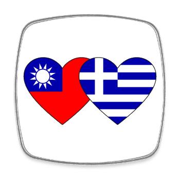 Taiwan Greece Flag Heart - Square fridge magnet - white - Front