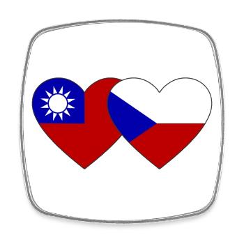 Taiwan Tschechien Flagge Herz - Viereckiger Kühlschrankmagnet - Weiß - Vorne