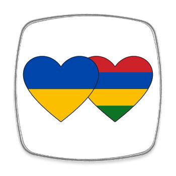 Ukraine Mauritius Flag Heart - Square fridge magnet - white - Front