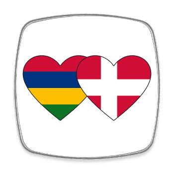Mauritius Denmark Flag Heart - Square fridge magnet - white - Front