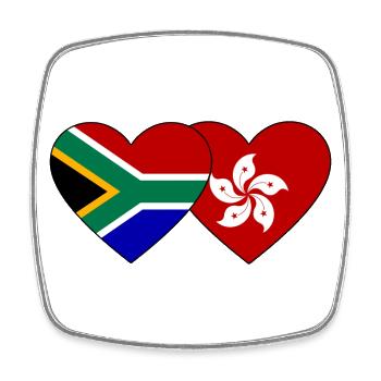 South Africa Hong Kong Flag Heart - Square fridge magnet - white - Front