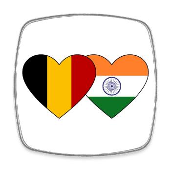 Belgium India Flag Heart - Square fridge magnet - white - Front