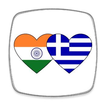 India Greece Flag Heart - Square fridge magnet - white - Front