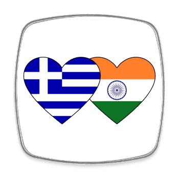Griechenland Indien Flagge Herz - Viereckiger Kühlschrankmagnet - Weiß - Vorne