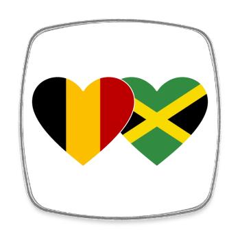 Belgien Jamaika Herz Flagge - Viereckiger Kühlschrankmagnet - Weiß - Vorne