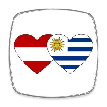 Austria Uruguay Heart Flag - Square fridge magnet - white - Front
