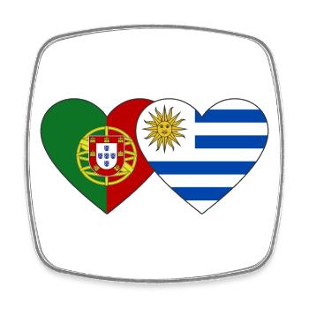 Portugal Uruguay Heart Flag - Square fridge magnet - white - Front