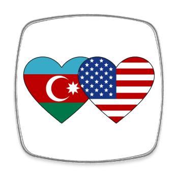 Azerbaijan USA Flag Heart - Square fridge magnet - white - Front