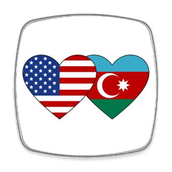 USA Azerbaijan flag heart - Square fridge magnet - white - Front