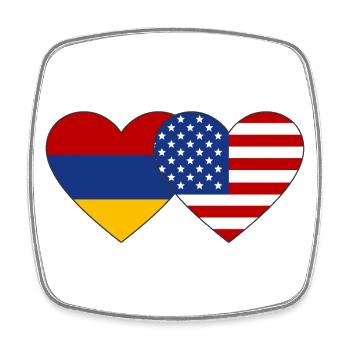 Armenia USA Flag Heart - Square fridge magnet - white - Front