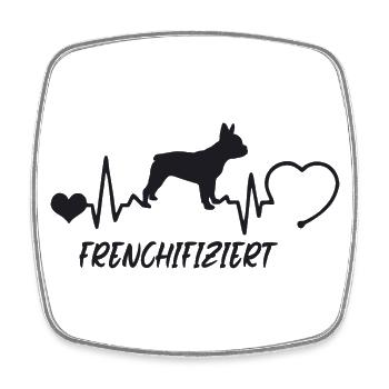 Französische Bulldogge mit Herzschlag - Viereckiger Kühlschrankmagnet - Weiß - Vorne