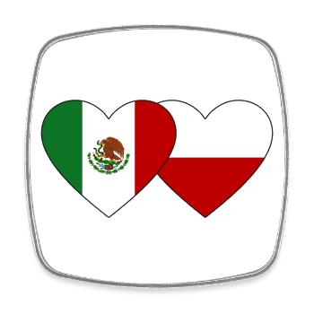 Mexico Poland Flag Heart - Square fridge magnet - white - Front