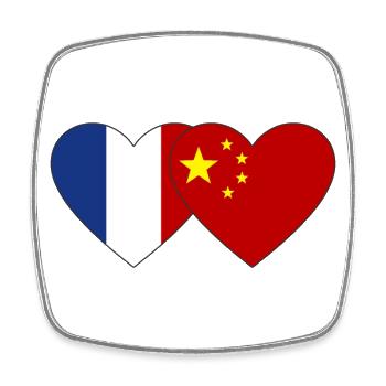 Drapeau du coeur de la France et de la Chine - Magnet carré - blanc - Devant