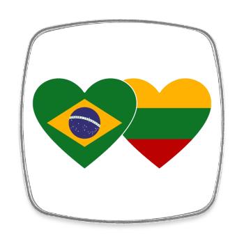 Brazil Lithuania Flag Heart - Square fridge magnet - white - Front