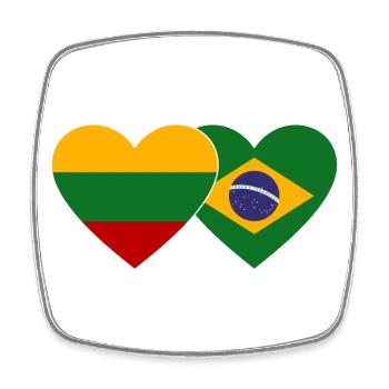 Lithuania Brazil Flag Heart - Square fridge magnet - white - Front