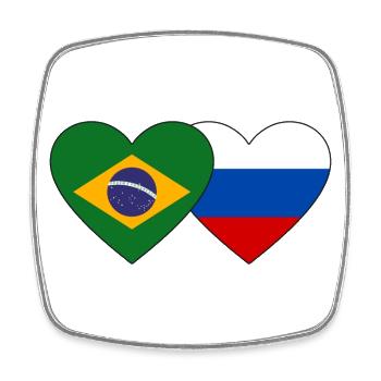 Brésil Russie Flag Coeur - Magnet carré - blanc - Devant