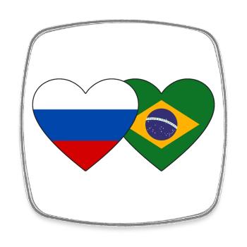 Drapeau de la Russie et du Brésil - Magnet carré - blanc - Devant
