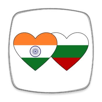 Indien Bulgarien Flagge Herz - Viereckiger Kühlschrankmagnet - Weiß - Vorne