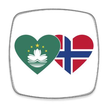 Macau Norwegen Flagge Herz - Viereckiger Kühlschrankmagnet - Weiß - Vorne