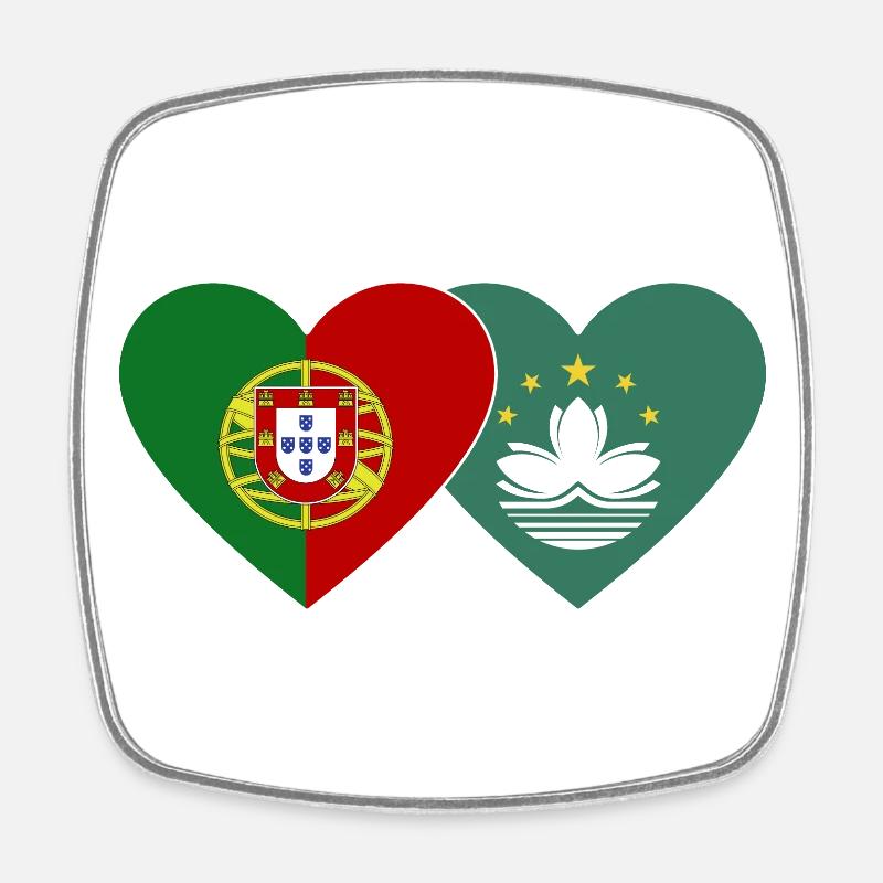 Portugal Cœur de drapeau de Macao - Magnet carré - blanc