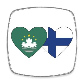 Macau Finnland Flagge Herz - Viereckiger Kühlschrankmagnet - Weiß - Vorne