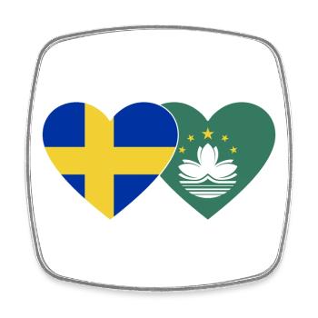Schweden Macau Flagge Herz - Viereckiger Kühlschrankmagnet - Weiß - Vorne