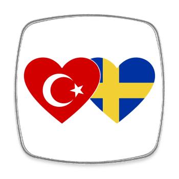 Turquie Suède Drapeau Coeur - Magnet carré - blanc - Devant