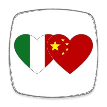 Italy China Flag Heart - Square fridge magnet - white - Front