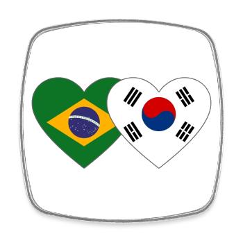 Brazil South Korea Flag Heart - Square fridge magnet - white - Front