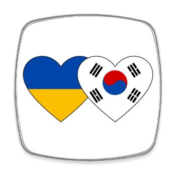 Ukraine South Korea Flag Heart - Square fridge magnet - white - Front